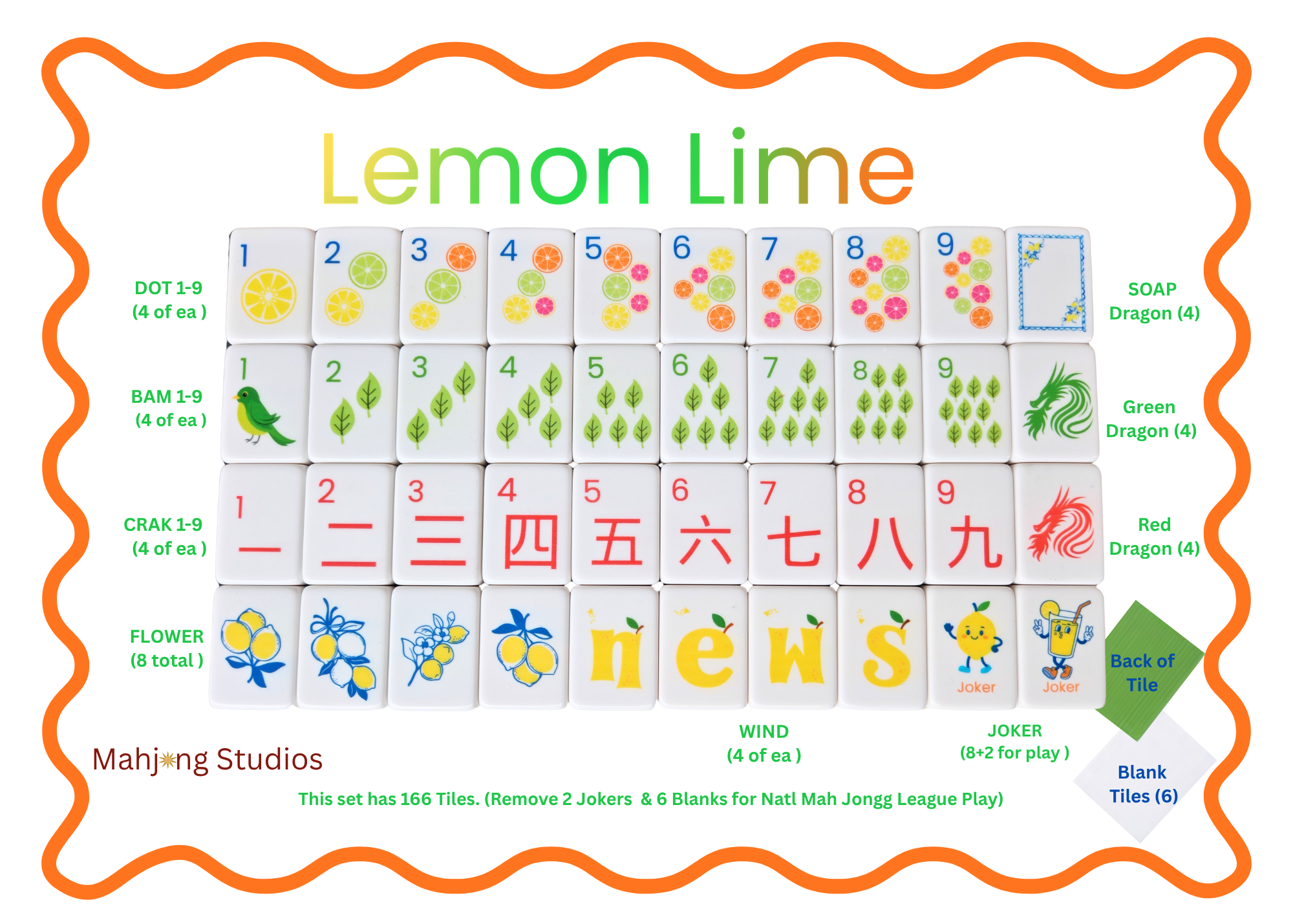 Lemon Lime Mahjong Tile Set